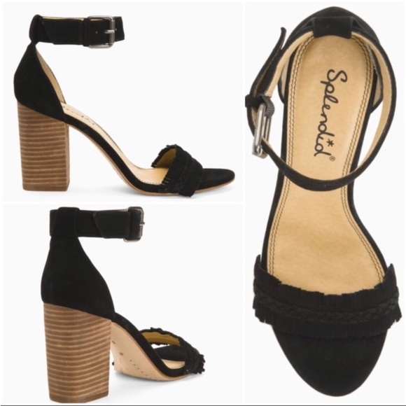 SPLENDID Black Suede Jakey Ankle Strap Block Heel Sandals 10 night out party - Picture 1 of 15